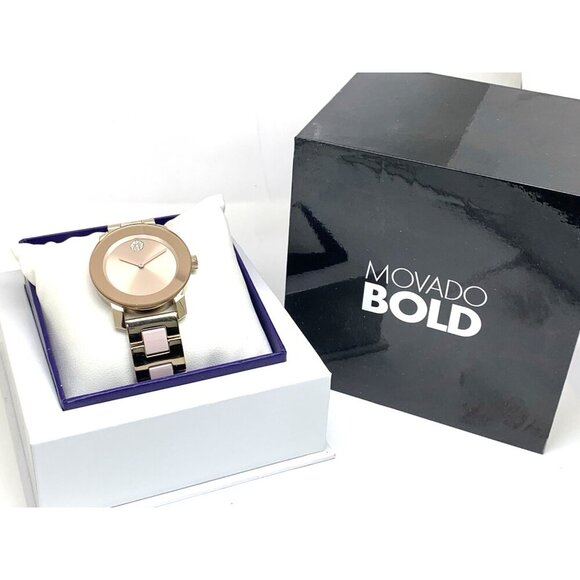 Movado Women\'s Watch 3600799 Bold Rose Dial Swiss Quartz 36mm Steel Pink Ceramic